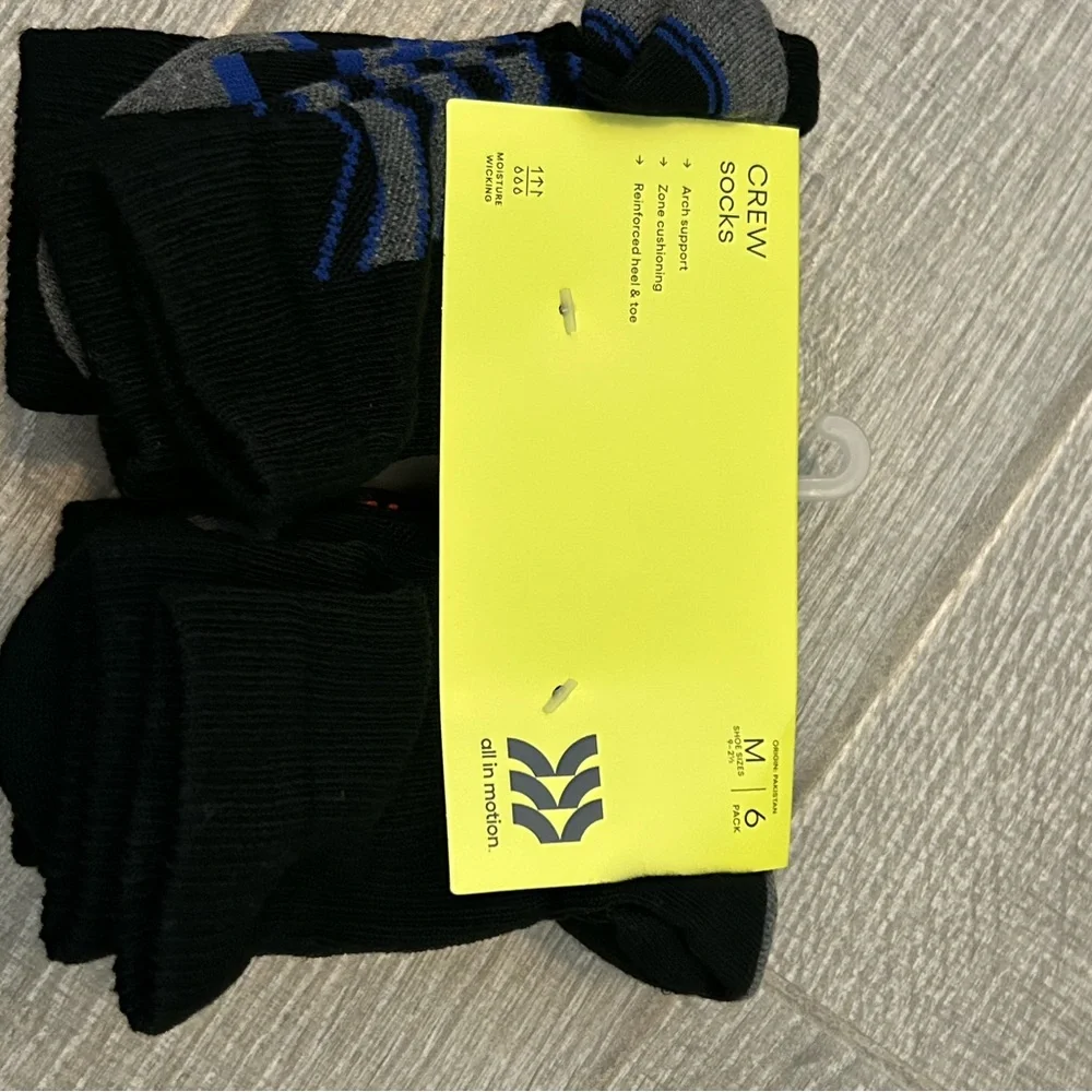 6 - Pack All in Motion Black and Blue Casual Crew Socks for BOYS